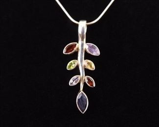 .925 Sterling Silver Multi Stone Community Pendant Necklace