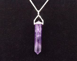 .925 Sterling Silver Natural Amethyst Healing Crystal Pendant Necklace
