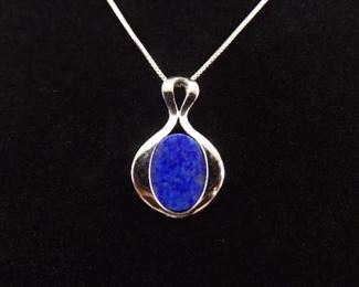 .925 Sterling Silver Inlayed Lapis Lazuli Pendant Necklace
