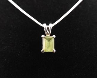 .925 Sterling Silver Emerald Cut Peridot Pendant Necklace
