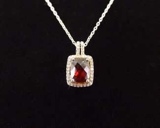 .925 Sterling Silver Faceted Garnett Crystal Pendant Necklace
