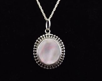 .925 Sterling Silver Pink Mother of Pearl Pendant Necklace
