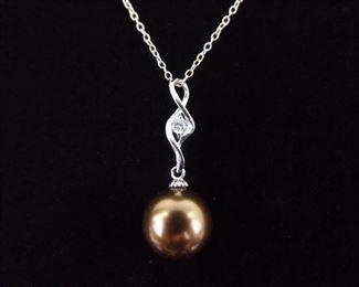 .925 Sterling Silver Crystal Accented Copper Ball Pendant Necklace
