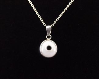 .925 Sterling Silver Glass White Witches All Seeing Eye Pendant Necklace
