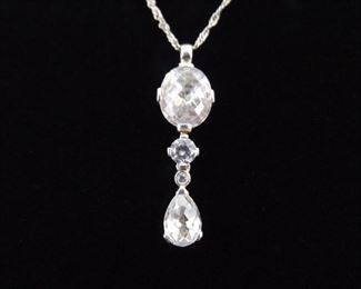 .925 Sterling Silver Faceted Crystal Pendant Necklace
