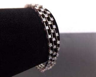 .925 Sterling Silver Crystal 3 Strand Hinged Ballroom Bracelet
