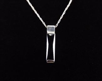 .925 Sterling Silver Faceted Black Onyx Pendant Necklace
