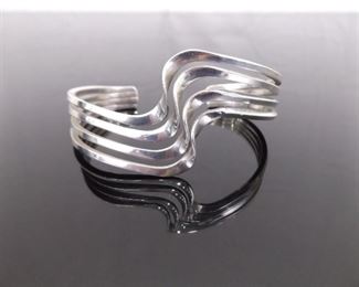 .925 Sterling Silver Styled Open Cuff Bracelet

