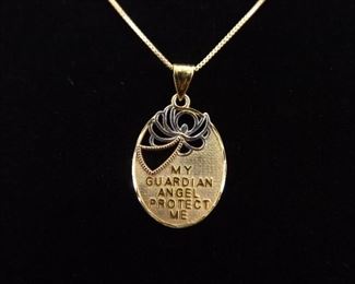 .925 Sterling Silver Guardian Angel Vermeil Pendant Necklace

