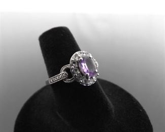 .925 Sterling Silver Faceted Amethyst Crystal Ring Size 7
