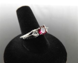 .925 Sterling Silver Ruby Crystal Ring Size 8.5
