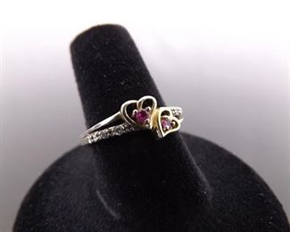 .925 Sterling Silver Ruby Crystal Heart Ring Size 7.5
