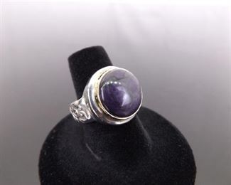 .925 Sterling Silver Amethyst Cabochon Ring Size 8
