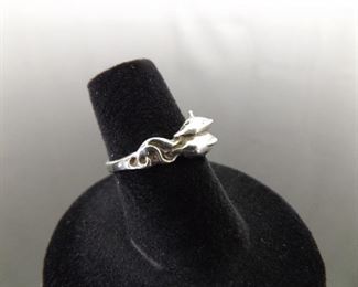 .925 Sterling Silver Double Dolphin Ring Size 5.5
