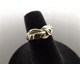 .925 Sterling Silver Artisan Leaf Ring Size 5.5
