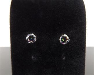 .925 Sterling Silver Faceted Mystic Quartz Post Earrings
