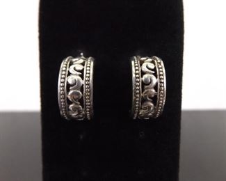 .925 Sterling Silver Scrolled Half Hoop Post Earrings
