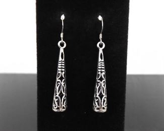 .925 Sterling Silver Scrolled Dangle Hook Earrings
