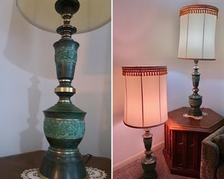 MCM Turquoise Metal Lamps both working with original shade.