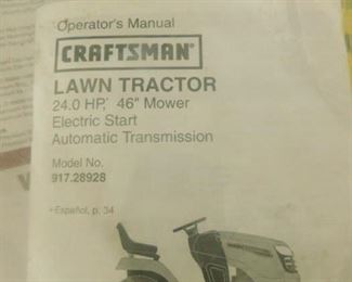 Craftsman Lawn Tractor 24 Hp with a 46-inch deck.