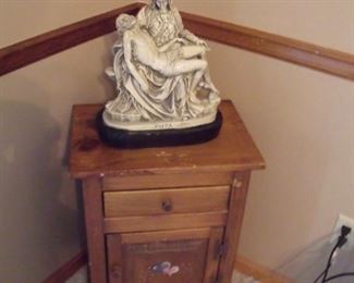Mary and Jesus statuary plus country cabinet