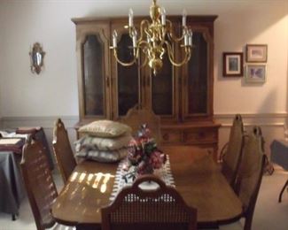 Dining room tables and 6 chairs plus a wonderful hutch