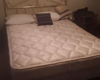 Double brass bed frame with mattress and box spring