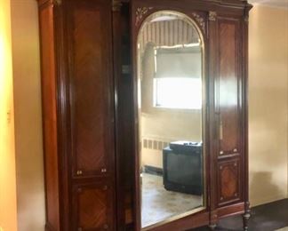 Huge antique French Armoire with gold ormolu detail & amazing interior 