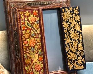 Unique Persian? hand painted wood mirror 