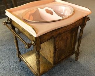 Antique French Wash Stand with original Sarrequemines tray, insert & pitcher