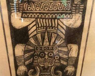 Eliezer Canul (Mexican, 20th century).
Framed modernist Mexican Woodblock