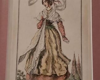 Vintage Framed French Costumes of Normandy Fashion Plates (collection of 6)