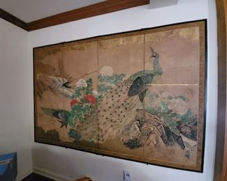 Magnificent Japanese Screen with Peacocks and Peonies