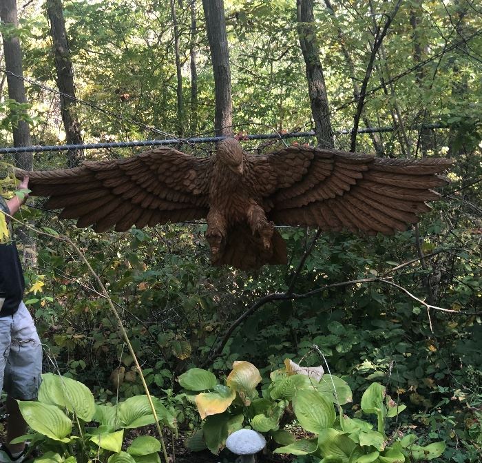 7 foot wide approx, carved eagle. 