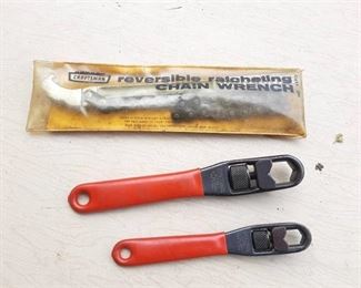 Craftsman Reversible Ratcheting Chain Wrench and 2 Craftsman Adjustable Wrenches