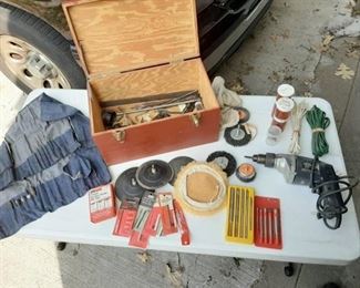 Drill with Accessories in Wooden Box