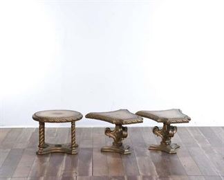 Geometric End Tables With Metallic Scrolls, Set Of 3
