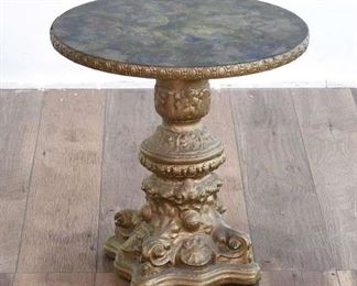 Decorative End Table With Green Marbled Finish