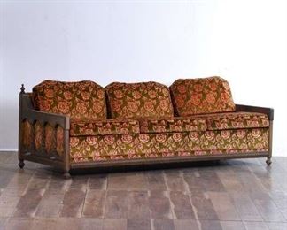 Mid-Century Sleeper Sofa With Elegant Rose Pattern 