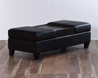 Black Faux-Leather Bench With Inset Console