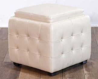 White Faux Leather Cube Ottoman With Removable Top