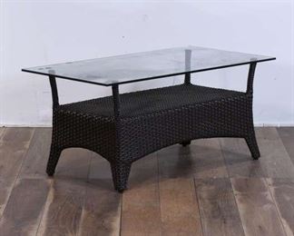 Outdoor Dark Wicker Coffee Table With Glass Top