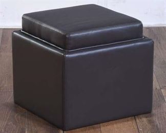 Grey Leather Ottoman With Removable Top