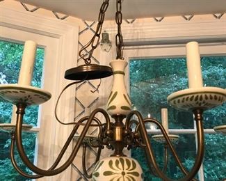 Vintage brass & ceramic chandelier