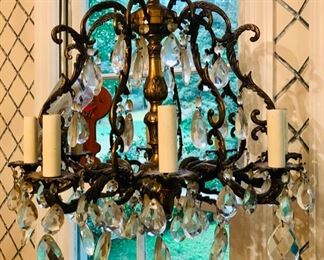 Antique brass crystal chandelier 1900 from Spain