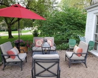 Patio Furniture, with cushions. 3 chairs, loveseat, coffee table