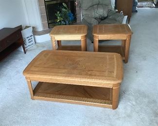 Contemporary Blond Coffee Table and 2 Side Tables