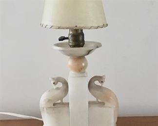 Alabaster Peacocks Figural Boudoir Lamp