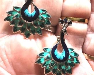 Sterling hand enameled w sapphires earrings