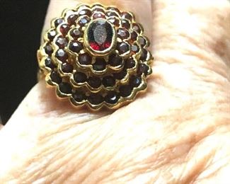 Vintage bohemian garnet vermeil ring- gold over sterling 